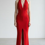 Abito Donna Lungo Elegante con Incrocio al Collo e Spacco Centrale AB004378 ROSSO ARTIGLI Donna 