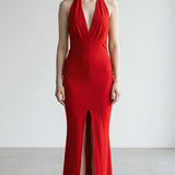 Abito Donna Lungo Elegante con Incrocio al Collo e Spacco Centrale AB004378 ROSSO ARTIGLI Donna 