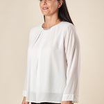 Blusa Donna Curvy Girocollo  Dettaglio in Metallo, Pience Frontali e Polsino Dritto. F708YBFSELE PANNA Lizalù 