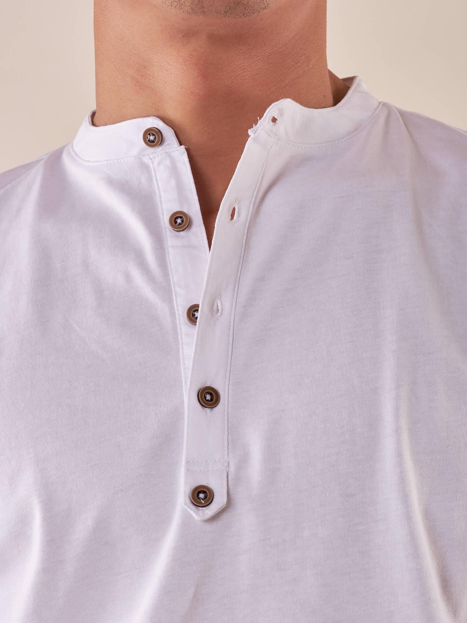 T-shirt Uomo Manica Corta Serafino in 100% Cotone con Bottoncino su Manica. TE274H BIANCO HAMAKI-HO 