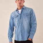 Camicia jeans manica lunga bottone a pressione con tasche uomo. M48667 DENIM SUPERIOR VINTAGE Uomo 