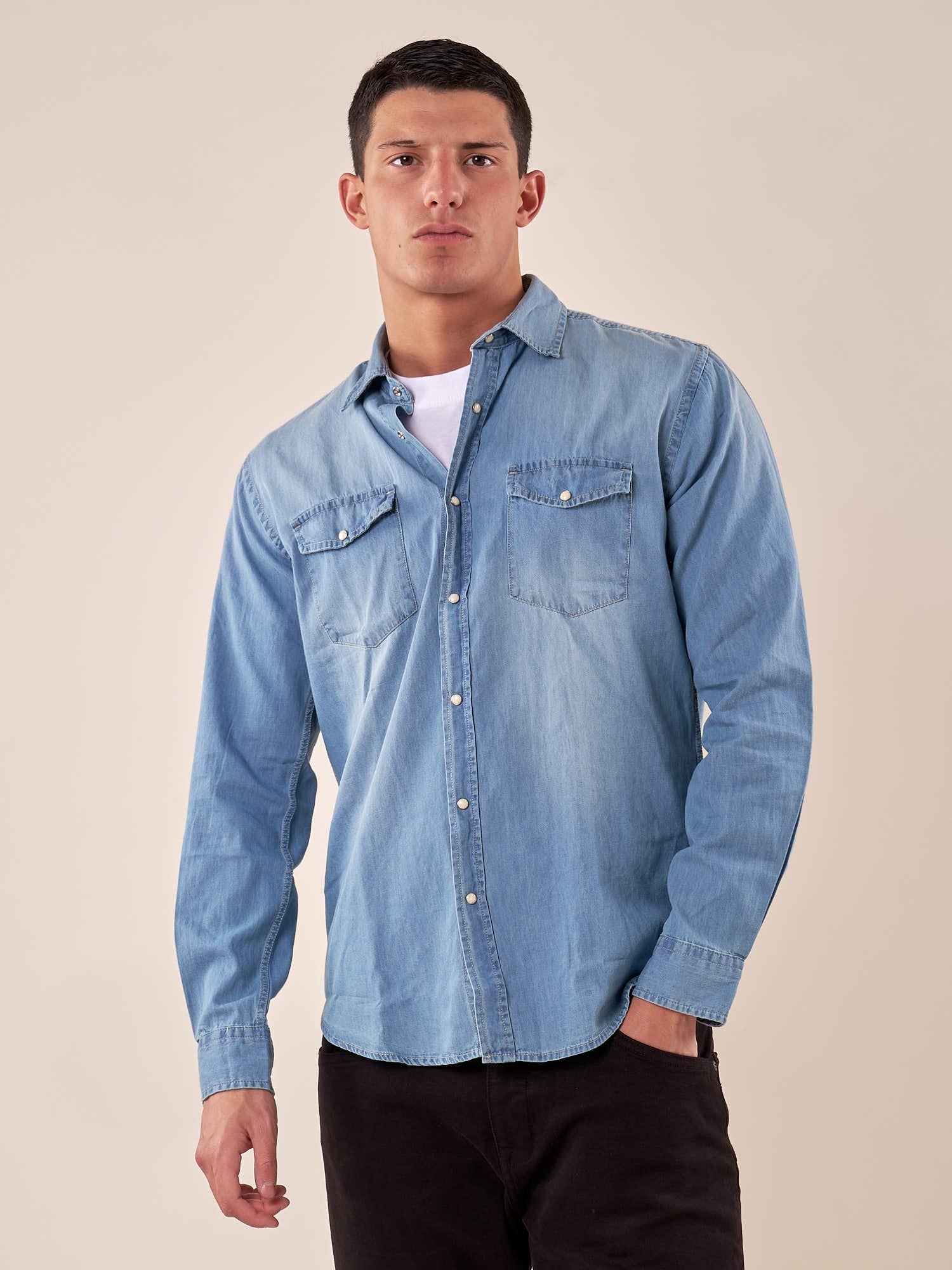 Camicia jeans manica lunga bottone a pressione con tasche uomo. M48667 DENIM SUPERIOR VINTAGE Uomo 