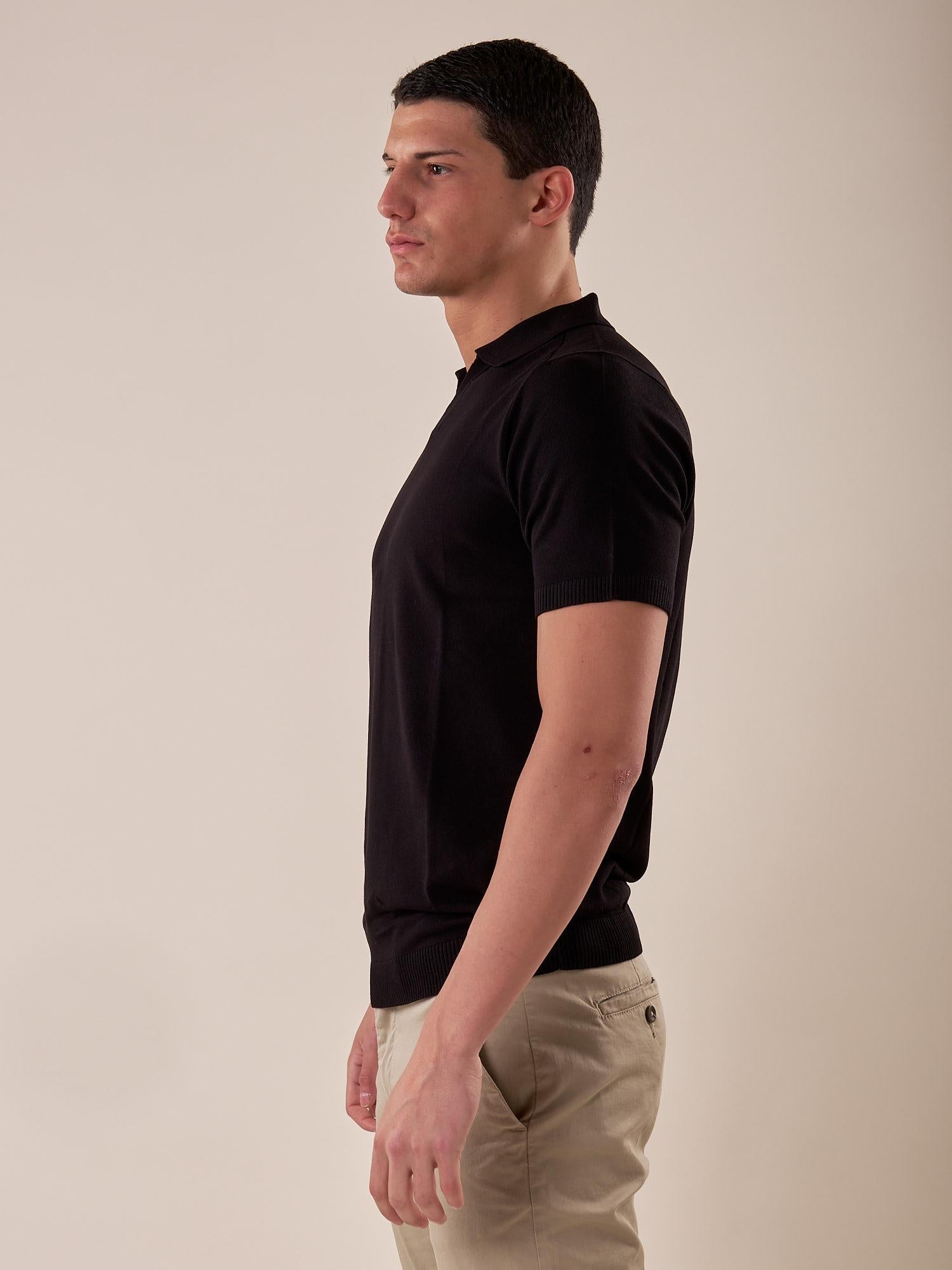 Polo manica corta collo derby viscosa tessuto crepe finezza 12 uomo. CON2152125 BLACK CONSENSO 