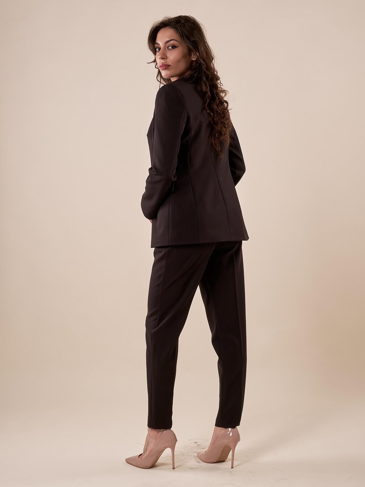 Pantalone donna vita alta con cintura e pences PA000763 NERO ARTIGLI 