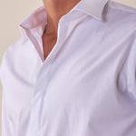 Camicia manica lunga stretch bottoni ricoperti slim con riprese. FBDERBY BIANCO FB Uomo 