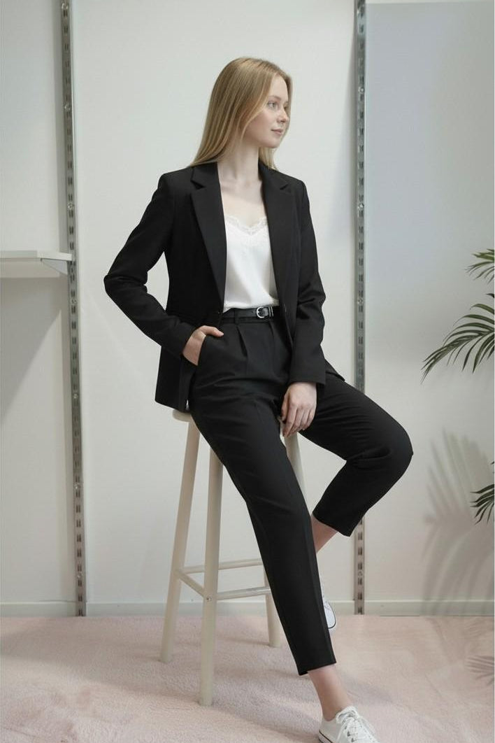 Pantalone Donna Balloon alla Caviglia con Pinces e Tasche Dietro con Pattine. PG114P NERO EXTASY 