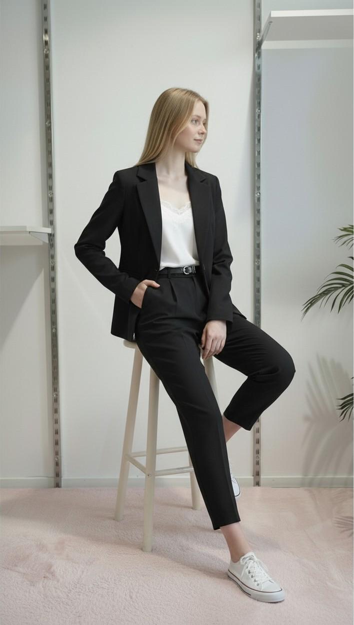 Pantalone Donna Balloon alla Caviglia con Pinces e Tasche Dietro con Pattine. PG114P NERO EXTASY 