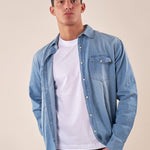 Camicia jeans manica lunga bottone a pressione con tasche uomo. M48667 DENIM SUPERIOR VINTAGE Uomo 