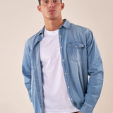 Camicia jeans manica lunga bottone a pressione con tasche uomo. M48667 DENIM SUPERIOR VINTAGE Uomo 
