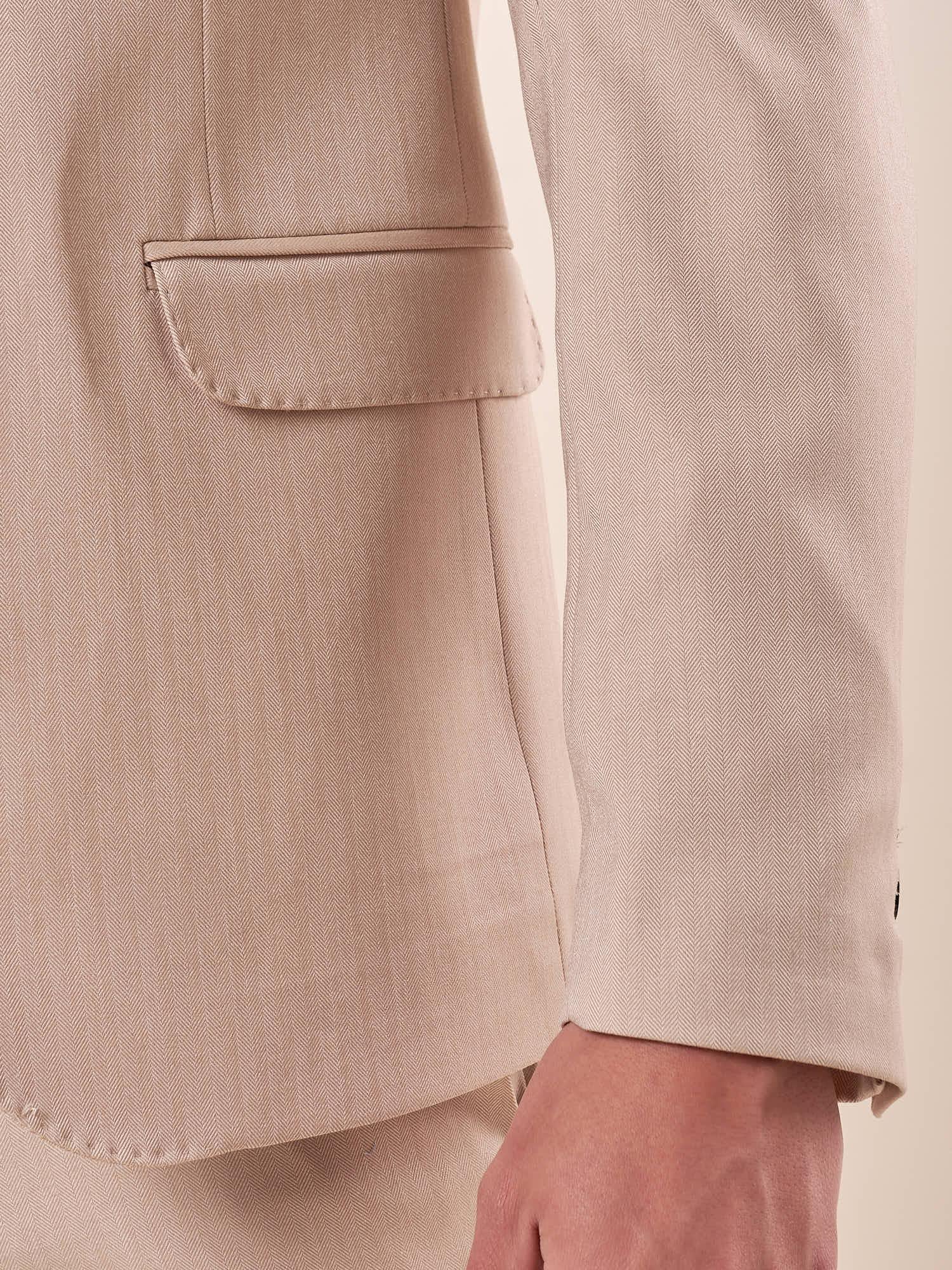 Abito uomo classico giacca due botoni  tasche filetto con pattine due spacchi tessuto spiga di pesce. OC1S2S5A01 BEIGE OVER-D Uomo 