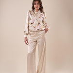 Blusa incrocio fantasia manica lunga donna. BL002450 AVORIO/ROSA ARTIGLI 