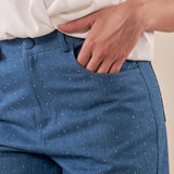 Pantalone donna a palazzo con strass e tasche. PA001931 BLU ARTIGLI 