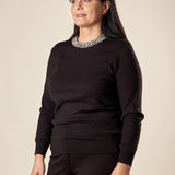 Maglia Donna Curvy Girocollo  Manica Lunga in Viscosa con Dettagli Gioiello. F897YBFJ7513 NERO Lizalù 