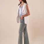 Jeans Donna lungo con strass sulle tasche e fondo sfrangiato. DE002424 DENIM ARTIGLI 