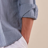 Camicia da uomo in lino e cotone a manica lunga con collo alla coreana. M49069 CIELO GUY 