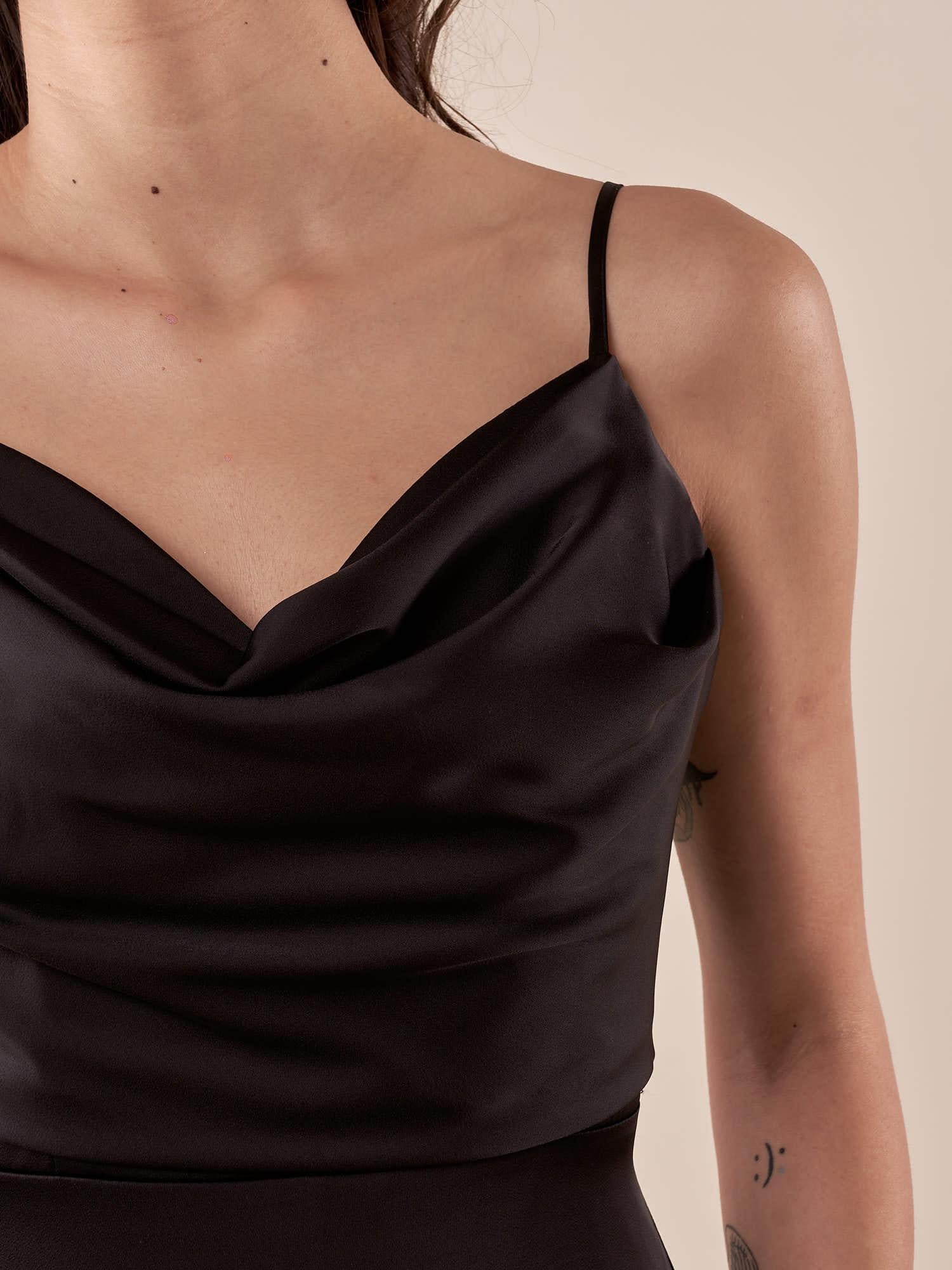 Abito lungo Donna elegante con scollatura cascante e bretelline. AB002177 NERO ARTIGLI 