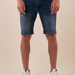 Bermuda di Jeans da Uomo 5 Tasche con Effetto Consumato. DM9386 DARK BLUE DATCH 