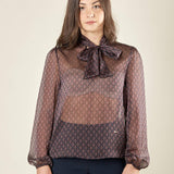 Casacca donna in voile microfantasia con collo a sciarpett. Leggerezza ed eleganza sofisticata. PG158M BORDEAUX EXTASY 