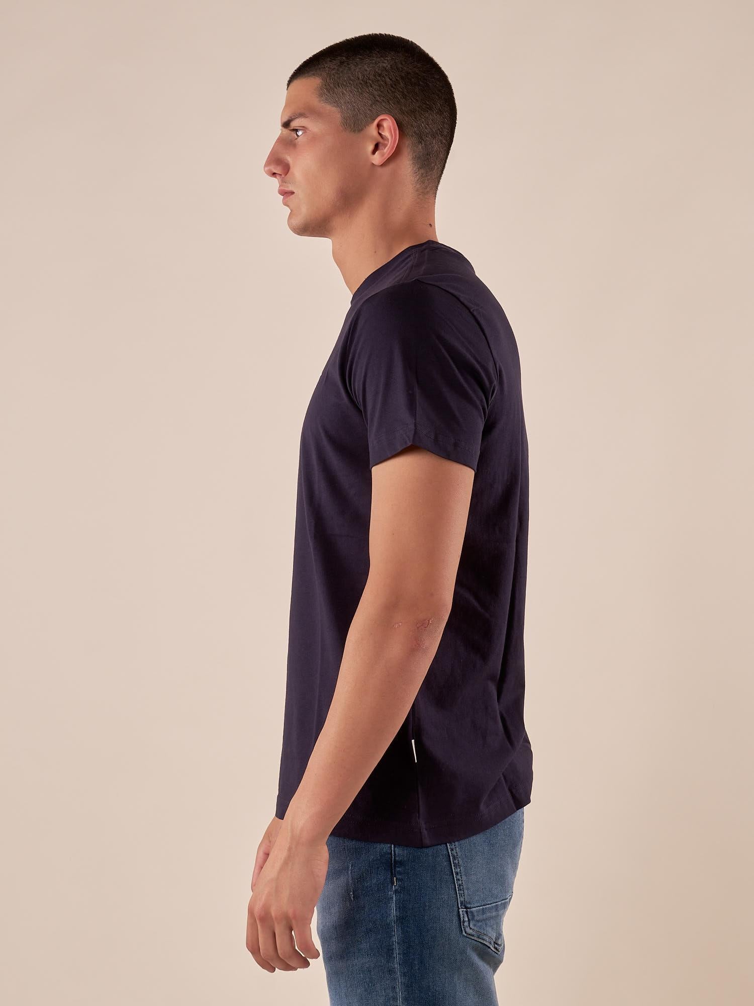 T-shirt Uomo manica corta in cotone 100% con logo stampato a contrasto TS616034 BLU Henry Cotton's 