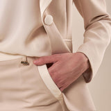 Pantalone palazzo bicolore con spacco donna. PA000935 BEIGE/AVORIO ARTIGLI 