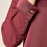 Camicia donna in georgette con inserti in raso. Bottoncini e polsini in raso. CA003056 BORDEAUX ARTIGLI 