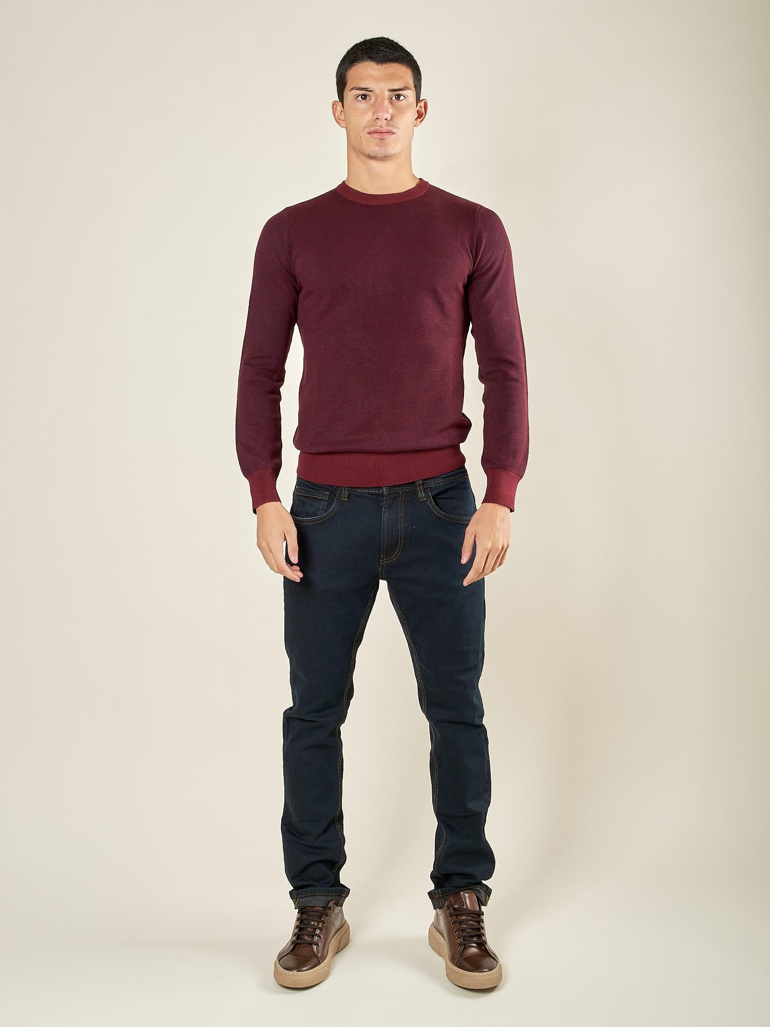 Maglia Uomo Girocollo Manica Lunga in Misto Viscosa con Micro Disegno CON/4034225 BAROLO CONSENSO 