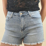 Shorts Donna Jeans con brillantini frontali e sfrangiature. AMR/SA7023EC JEANS EXTASY 