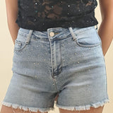 Shorts Donna Jeans con brillantini frontali e sfrangiature. AMR/SA7023EC JEANS EXTASY 