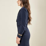 Abito donna doppiopetto con rever in raso e bottoni rivestiti. Eleganza senza tempo AB003477 BLU ARTIGLI 