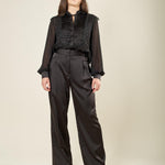 Camicia donna in voile con dettagli in raso e pizzo. Eleganza romantica e stile raffinato. CA003137 NERO ARTIGLI 