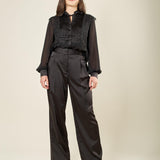 Camicia donna in voile con dettagli in raso e pizzo. Eleganza romantica e stile raffinato. CA003137 NERO ARTIGLI 