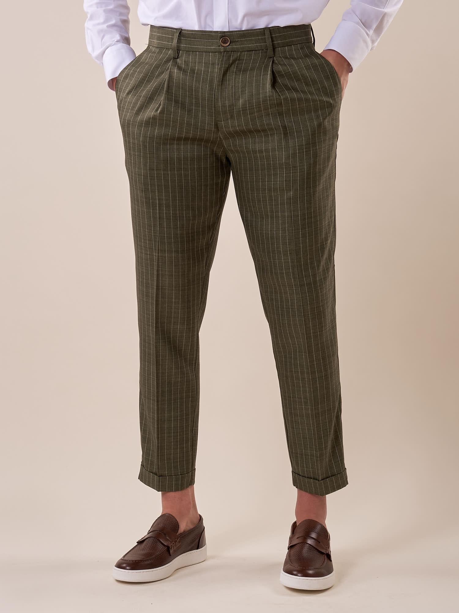 Pantalone rigato una  pince tapered fit tasche doppio filetto. OE1S2S5P38 MILITARE OVER-D 