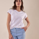 T-Shirt Donna manica corta con applicazione spalle TS002582 PANNA ARTIGLI 