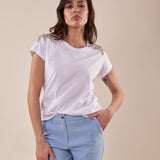 T-Shirt Donna manica corta con applicazione spalle TS002582 PANNA ARTIGLI 