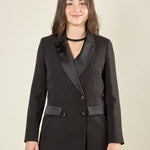 Giacca donna smoking doppio petto, con revers a lancia, tasche e bottoni in raso. GI003042 NERO ARTIGLI 