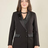 Giacca donna smoking doppio petto, con revers a lancia, tasche e bottoni in raso. GI003042 NERO ARTIGLI 