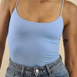 Body Donna con spallina stretta in tessuto elasticizzato effetto second skin. V7365C AZZURRO STUDIO ELEVEN 