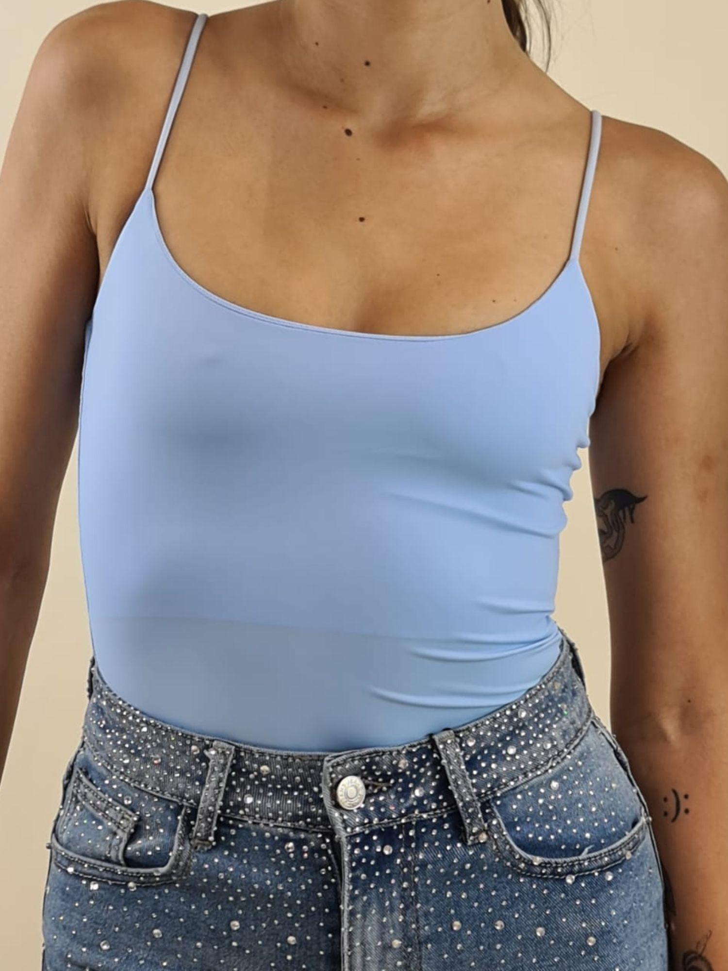 Body Donna con spallina stretta in tessuto elasticizzato effetto second skin. V7365C AZZURRO STUDIO ELEVEN 