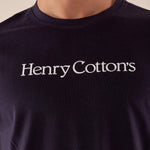 T-shirt Uomo manica corta in cotone 100% con logo stampato a contrasto TS616034 BLU Henry Cotton's 