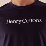 T-shirt Uomo manica corta in cotone 100% con logo stampato a contrasto TS616034 BLU Henry Cotton's 