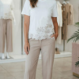 T-Shirt Donna in Cotone Elasticizzato con Ricamo Floreale. TS004896 PANNA ARTIGLI Donna 