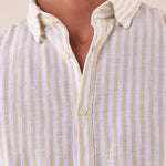 Camicia manica lunga rigata misto lino collo con bottoncino a scomparsa uomo. OC1S2S5C11 BAMBOO OVER-D Uomo 