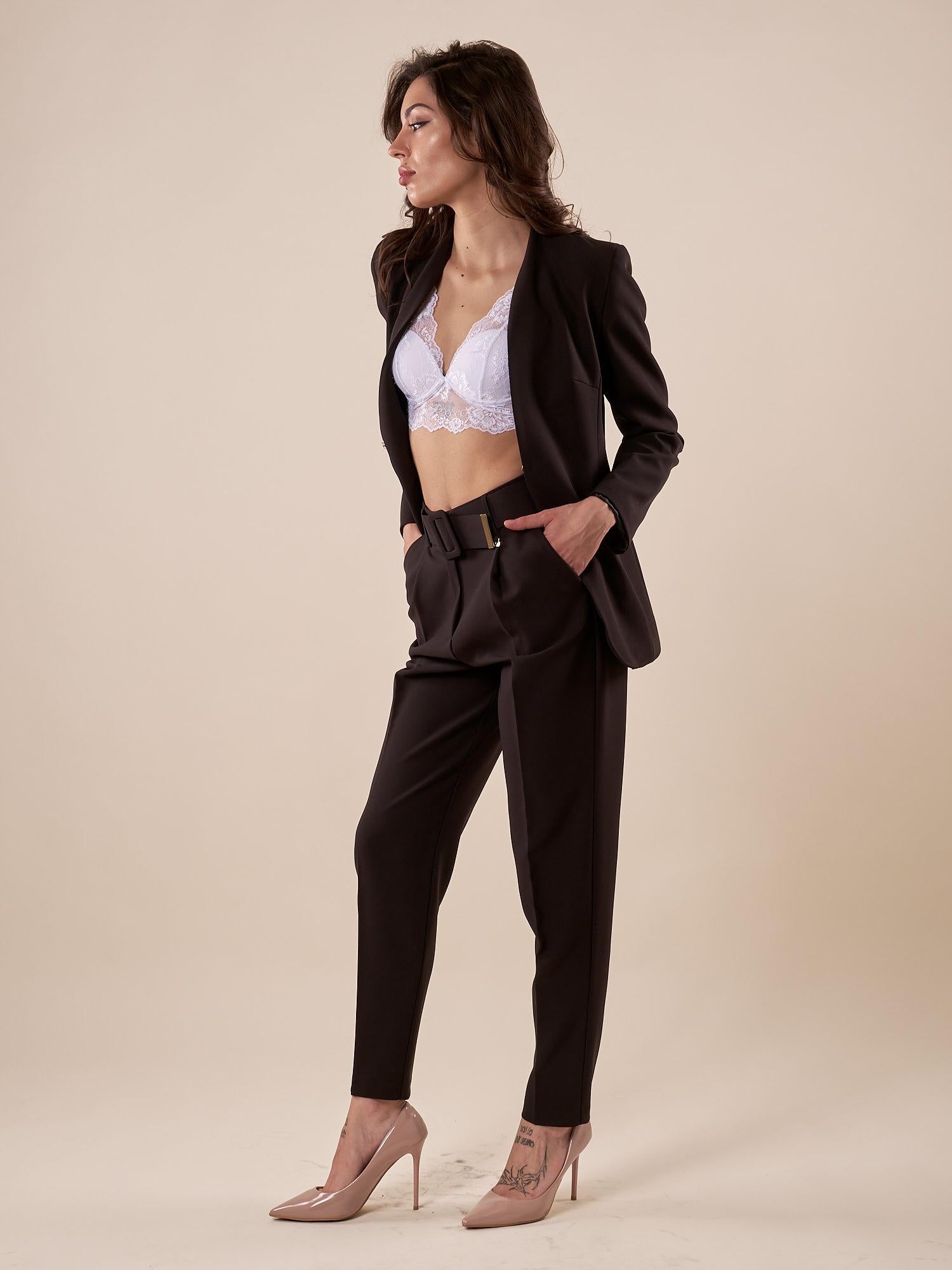 Pantalone donna vita alta con cintura e pences PA000763 NERO ARTIGLI 