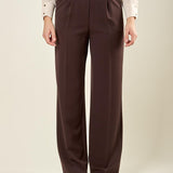Pantalone palazzo donna con pence frontali in tessuto manolana. Eleganza e comfort quotidiano. PA003192 CACAO ARTIGLI 