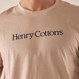 T-shirt Uomo manica corta in cotone 100% con logo stampato a contrasto. TS616034 BEIGE Henry Cotton's Uomo 