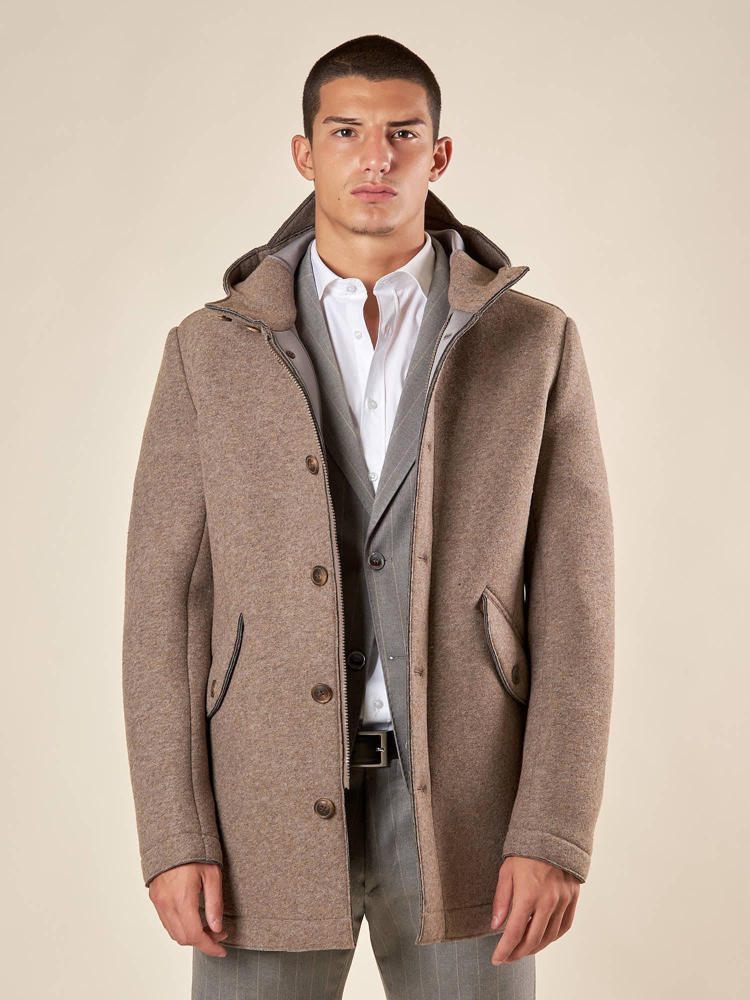 Giaccone da Uomo in Tessuto Scuba  Parka con Cappuccio, Stile Tecnico e Comfort Termico OC1F2W5J35 BEIGE OVER-D 