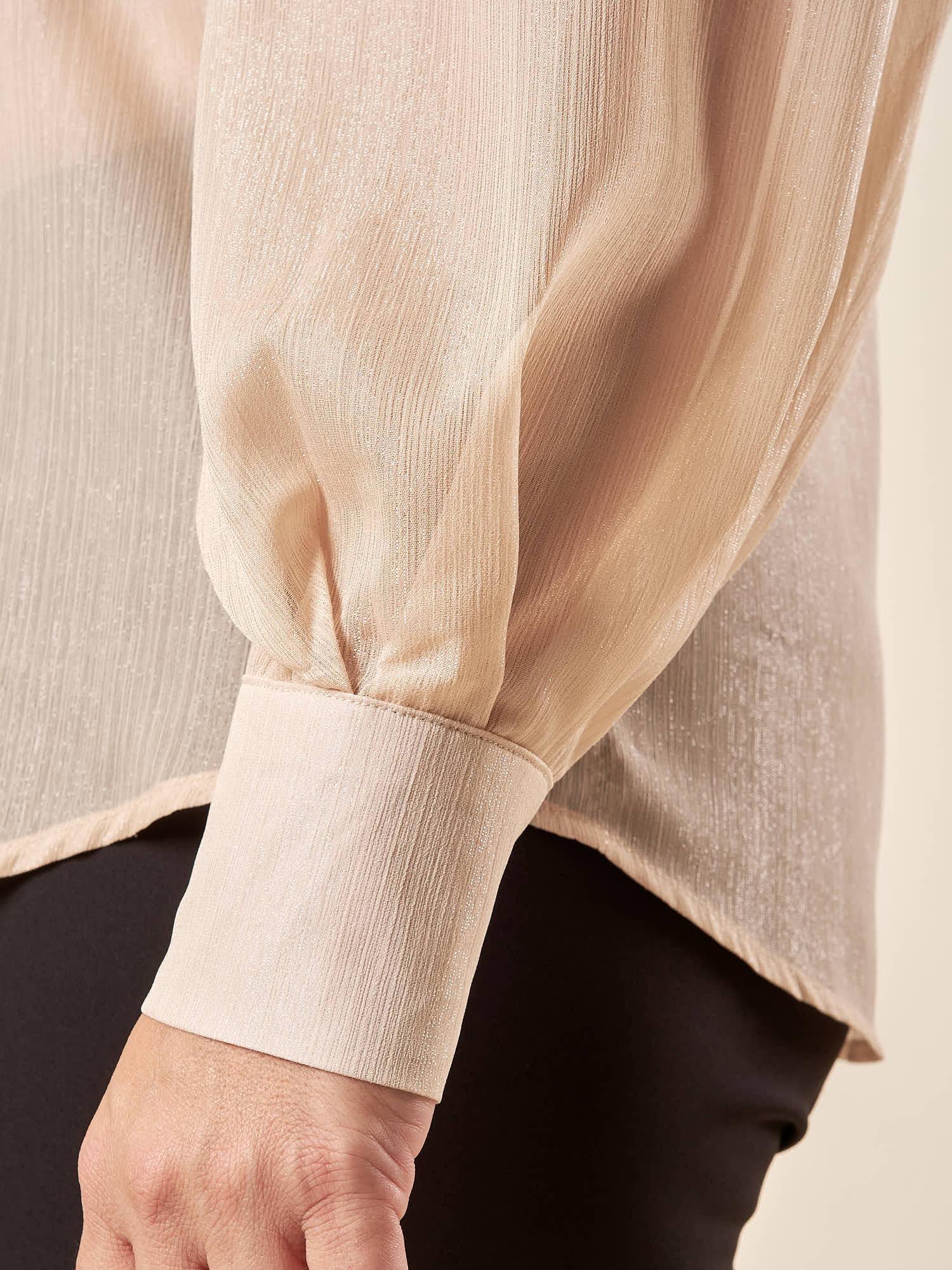 Camicia Donna in tessuto lurex effetto seta con sciarpina al collo. PB8809 BEIGE PATRIZIA BLASIO 