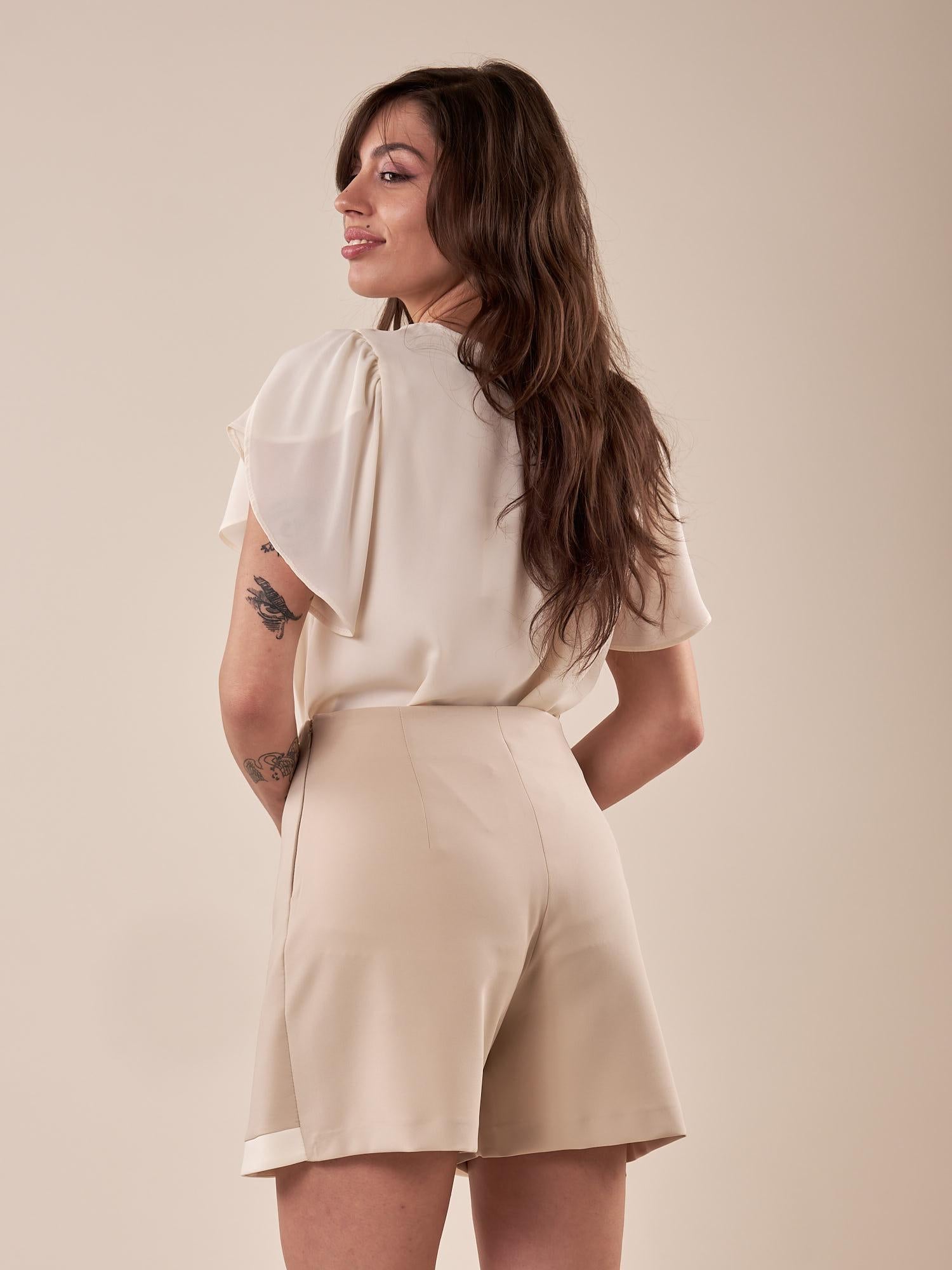 Shorts bicolore con pannello donna. SH002056 BEIGE ARTIGLI 
