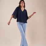Blusa Donna scollo v con maniche volant BL002336 TAMPONE ARTIGLI 