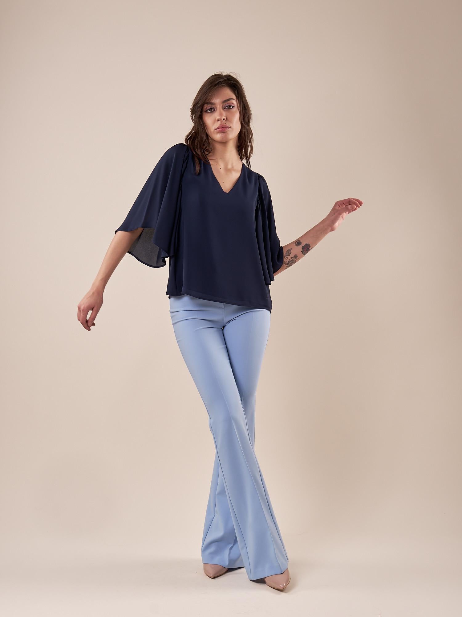 Blusa Donna scollo v con maniche volant BL002336 TAMPONE ARTIGLI 